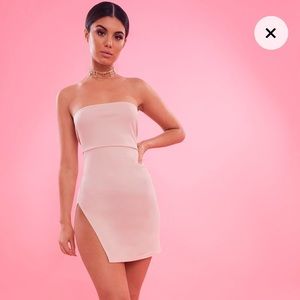 Nude Crepe Split Side Bandeau Bodycon Dress